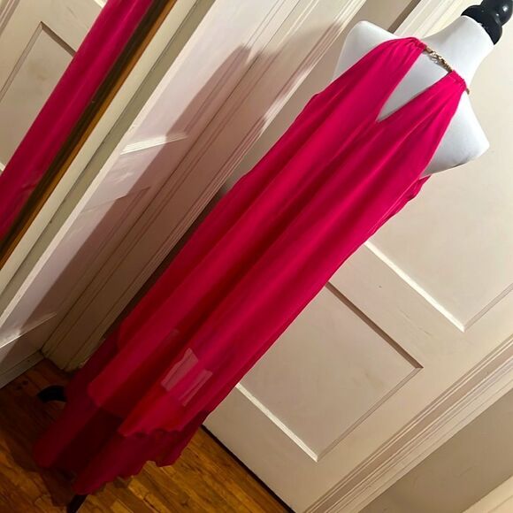 Sheer Kate & Lily Color Block High/Low Dress w/ Gold Necklace Collar Size 12 - Picture 5 of 8